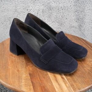 Paul Green Winona Chunky Heeled Loafer Blue Suede Leather Size UK 5.5/US 8 $385